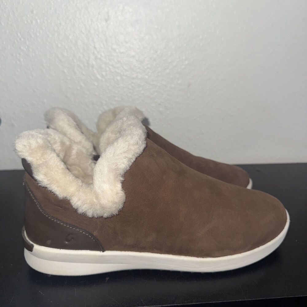 OluKai Malua Hulu Womens Leather Shearling Lined Ankle Boots Waterproof Women 8